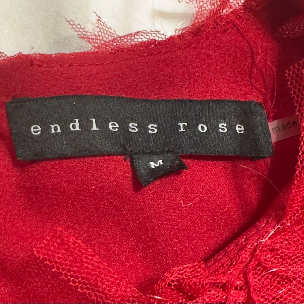 ENDLESS ROSE Size M Red mini dress with mesh sleeves and hem - Picture 10 of 11